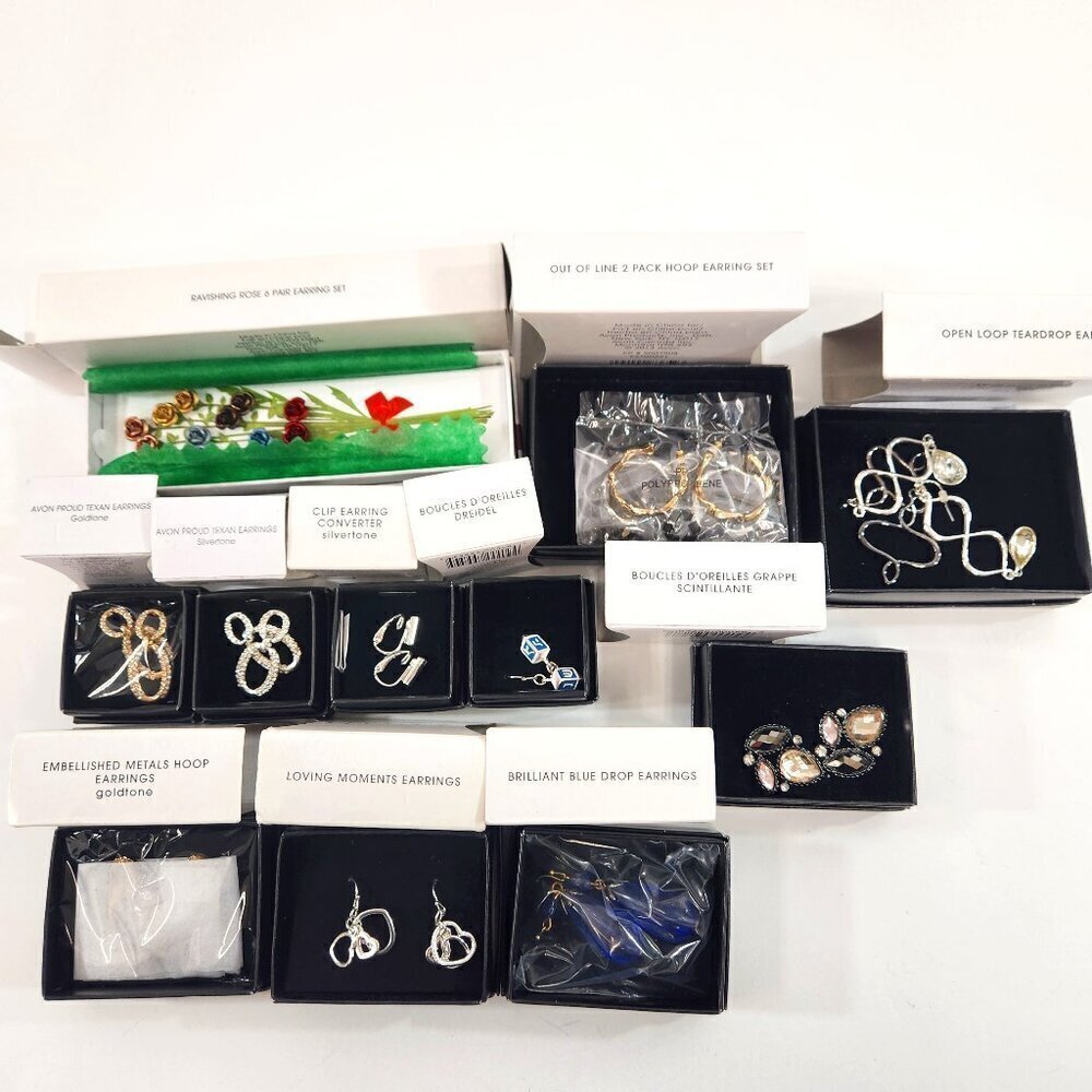 Avon Earrings Bundle Ravishing Rose Brilliant Blue Proud Texan Dreidel & more